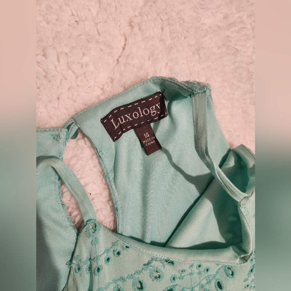 Luxology Mint Mini Scalloped Eyelet Lace Dress Size 14 Women's Summer - Picture 2 of 4